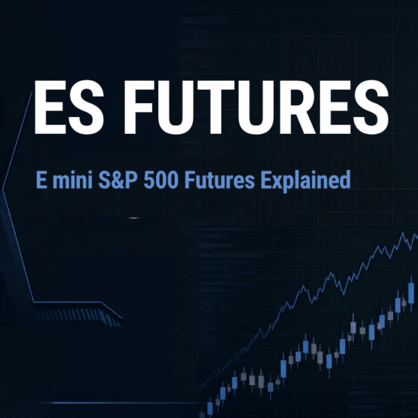 Dark blue market chart graphic representing E-mini S&P 500 futures (ES).