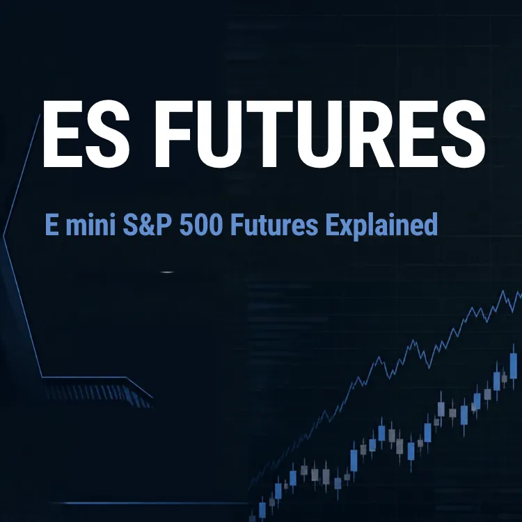 Dark blue market chart graphic representing E-mini S&P 500 futures (ES).